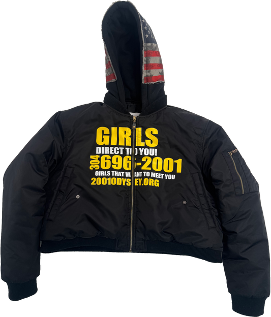 "GIRLS DIRECT TO YOU" Bomber Jacket in Black