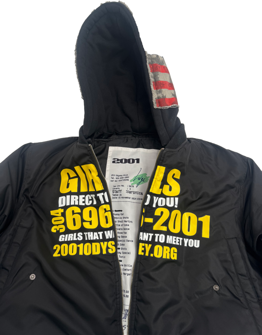 "GIRLS DIRECT TO YOU" Bomber Jacket in Black
